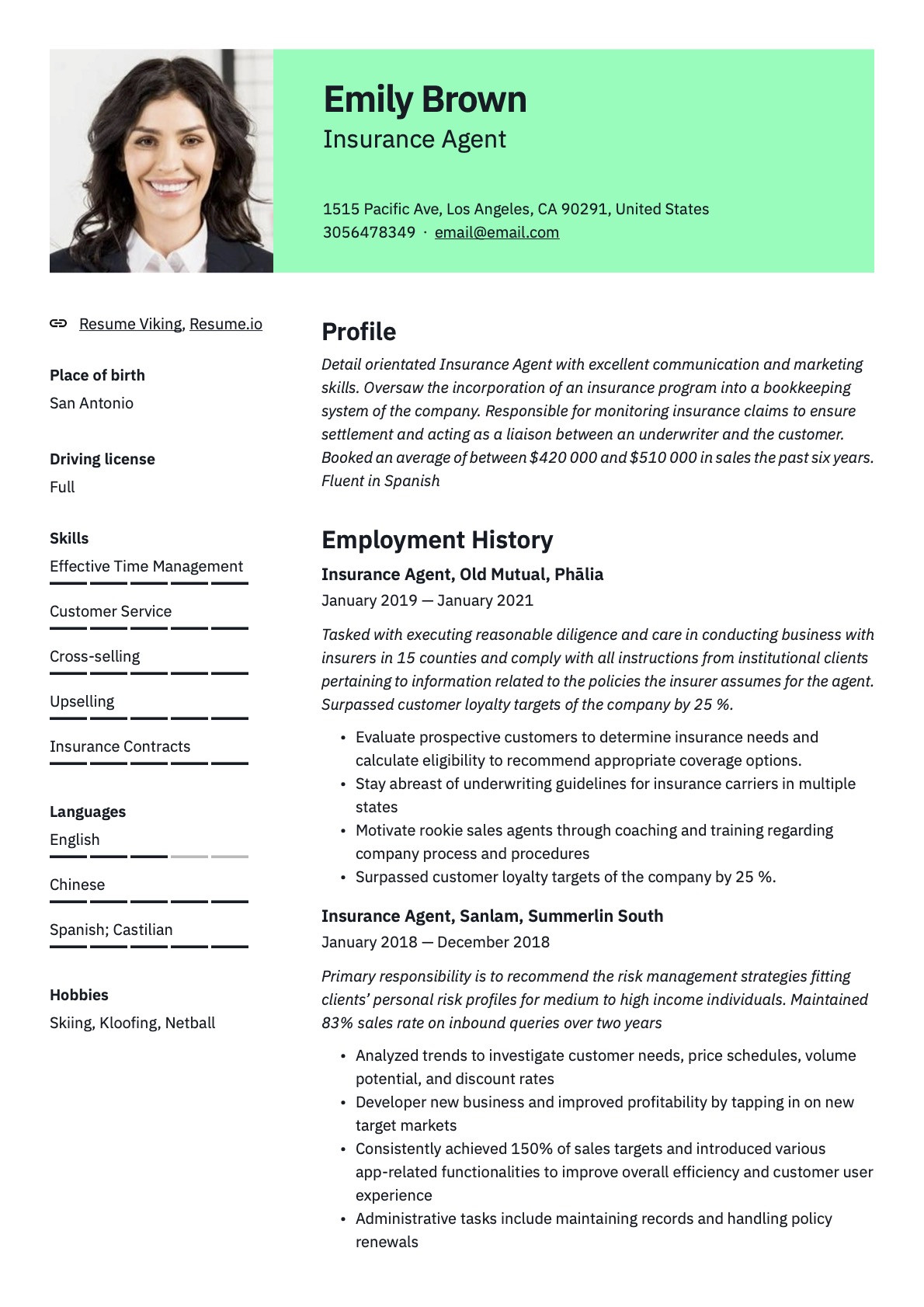 Templates for Insurance Sales Resume Sample Insurance Agent Resume & Writing Guide  20 Templates