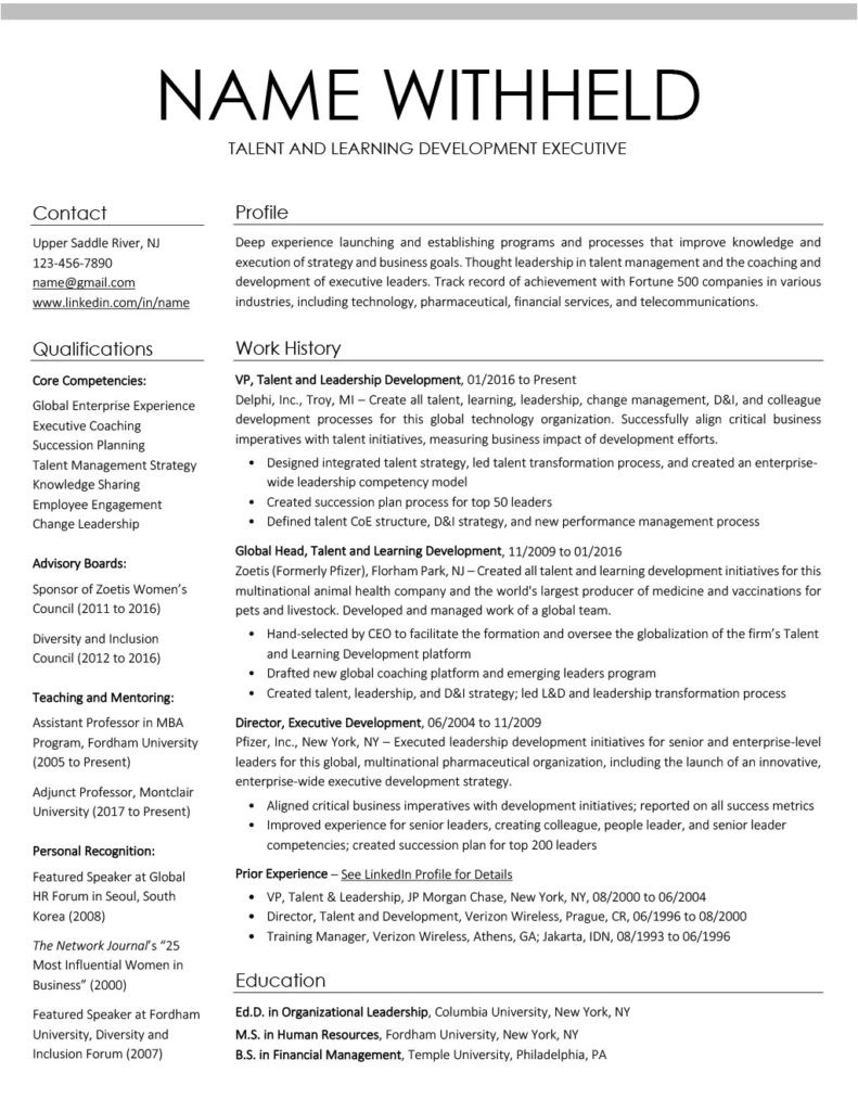 Temple University Financial Planning Resume Sample Resume Samples Executive Resumes Job Market solutions