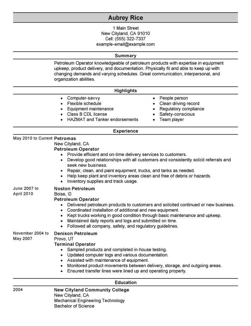 Terminal Operator Resume Sample for Entry Best Petroleum Operator Resume Example From Professional Resume …