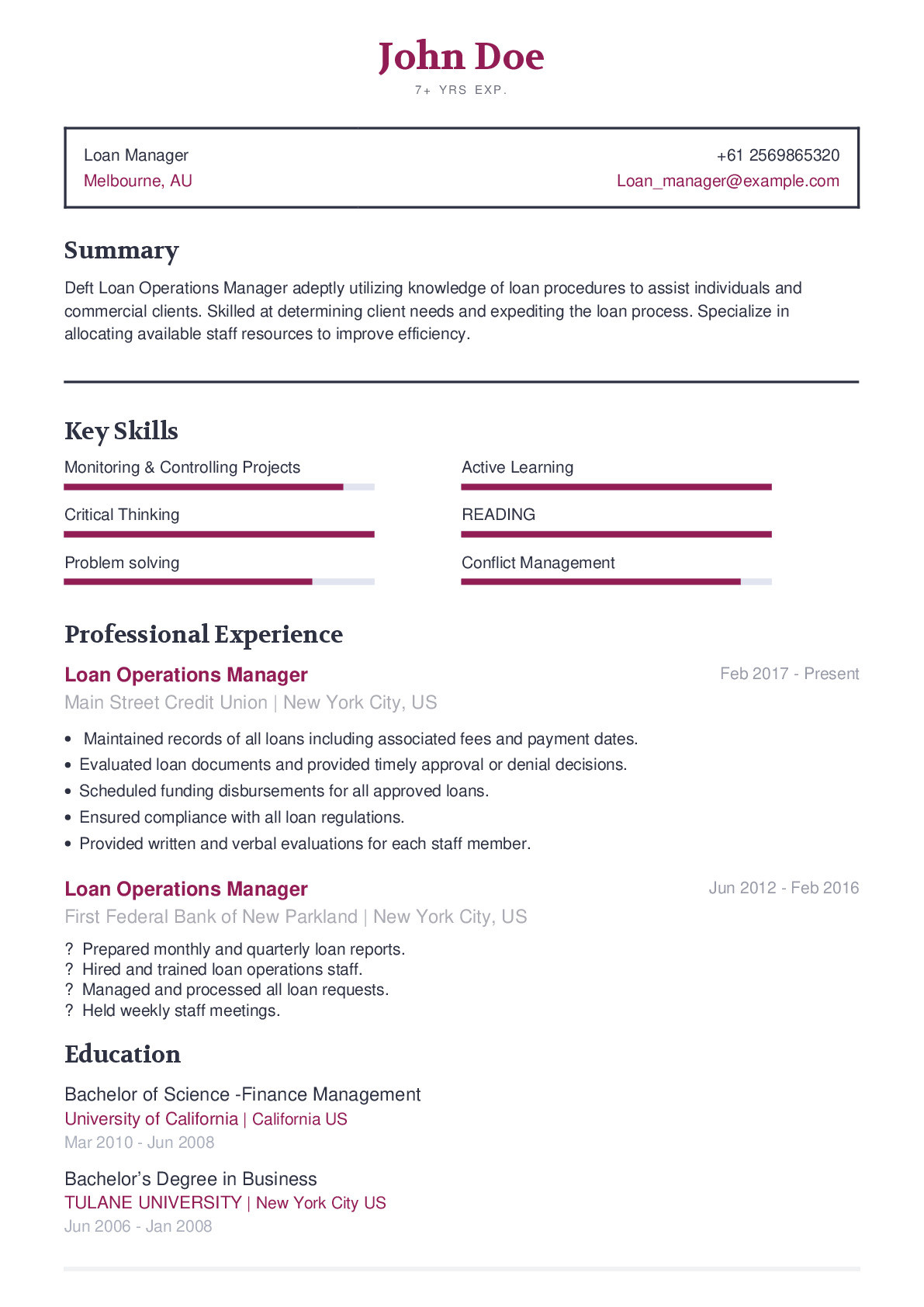 Vp Of Loan Operations Resume Sample Loan Manager Resume Example with Content Sample Craftmycv