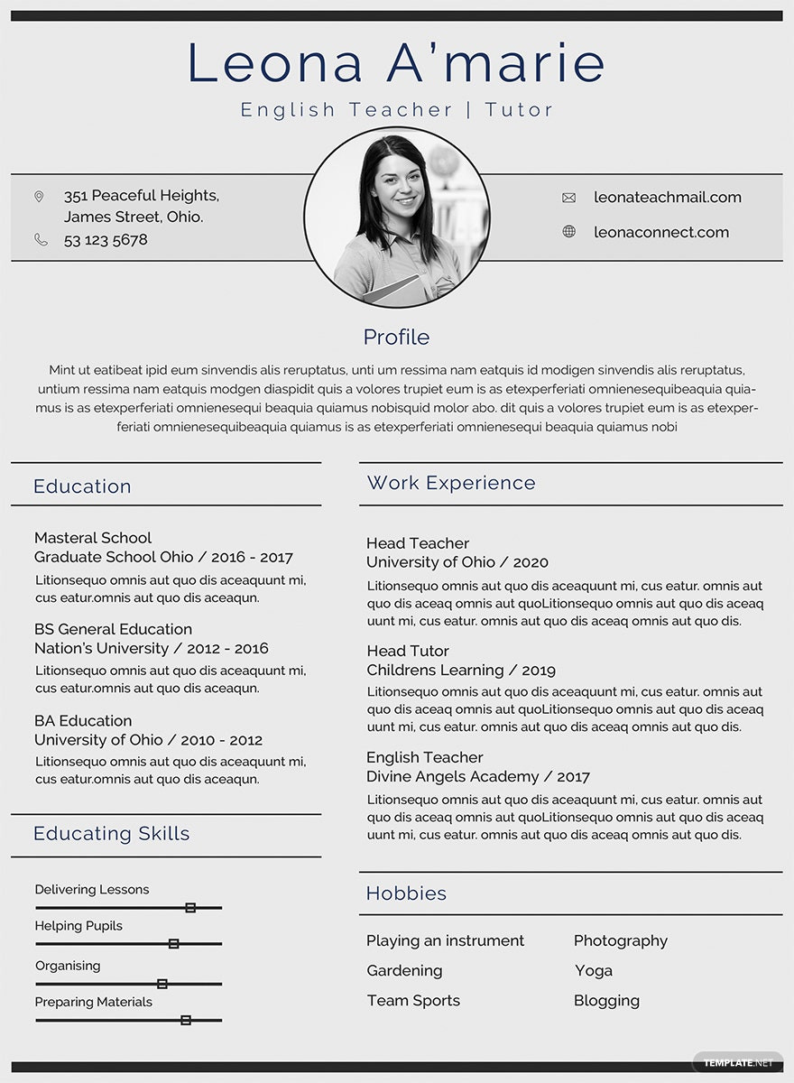 2023 Resume format Samples English Tutor Teacher Resume Templates Word – Design, Free, Download Template.net
