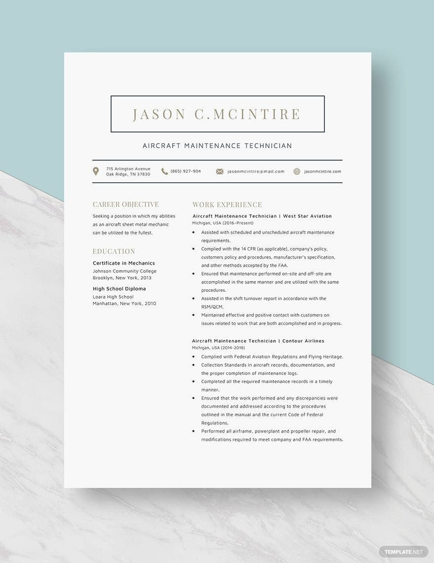 Aircraft Sheet Metal Mechanic Resume Sample Aircraft Maintenance Technician Resume Template – Word, Apple …