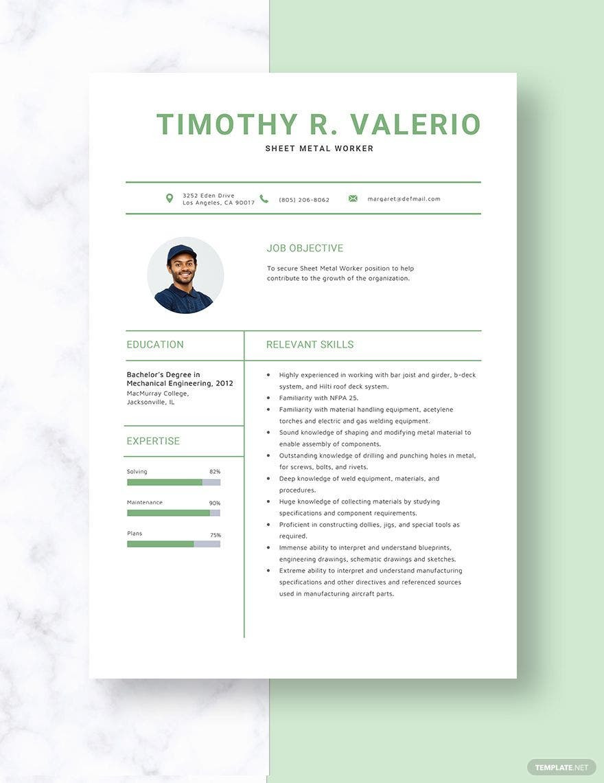 Aircraft Sheet Metal Mechanic Resume Sample Free Free Sheet Metal Worker Resume Template – Word, Apple Pages …