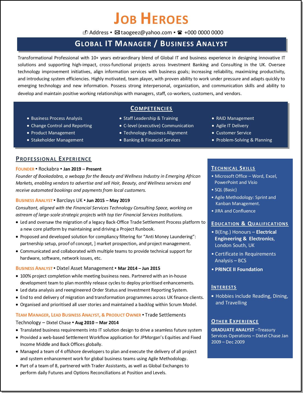 Banking Business Analyst Resume Samples Jobherojobhero Transform or Design Your Resume and Linkedin by Jobheroes Fiverr