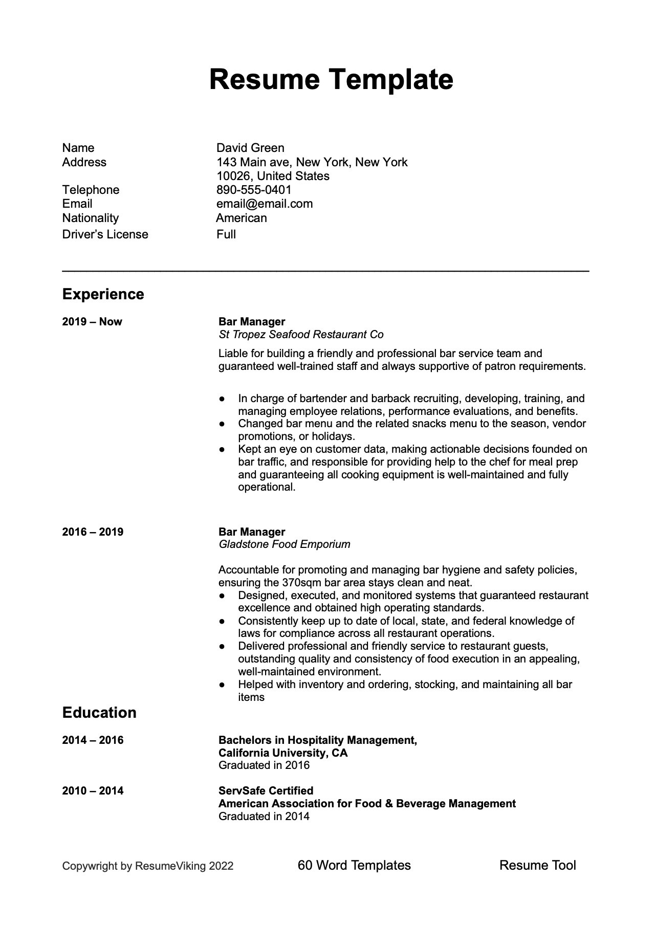 Bar Manager event Planner Resume Sample Bar Manager Resume & Writing Guide  20 Templates 2022