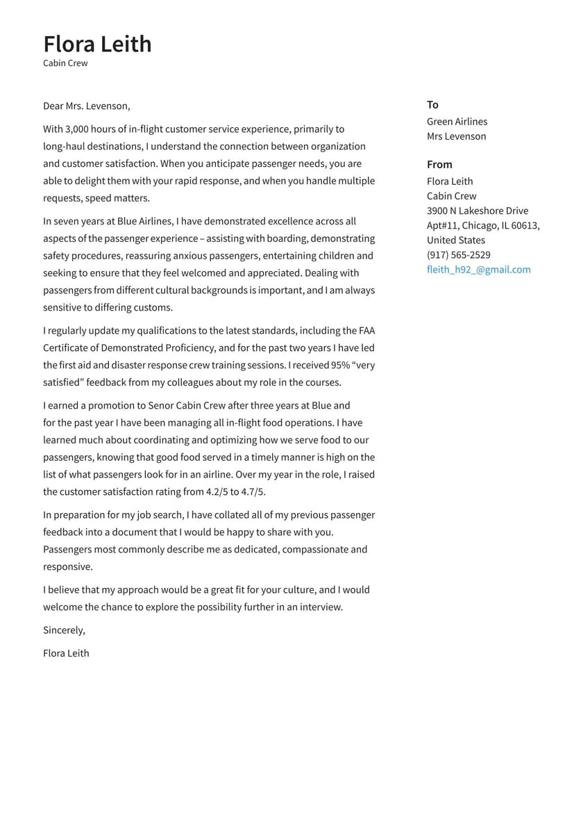 Cover Letter Resume Cabin Crew Best Sample Cabin Crew Cover Letter Examples & Expert Tips [free] Â· Resume.io
