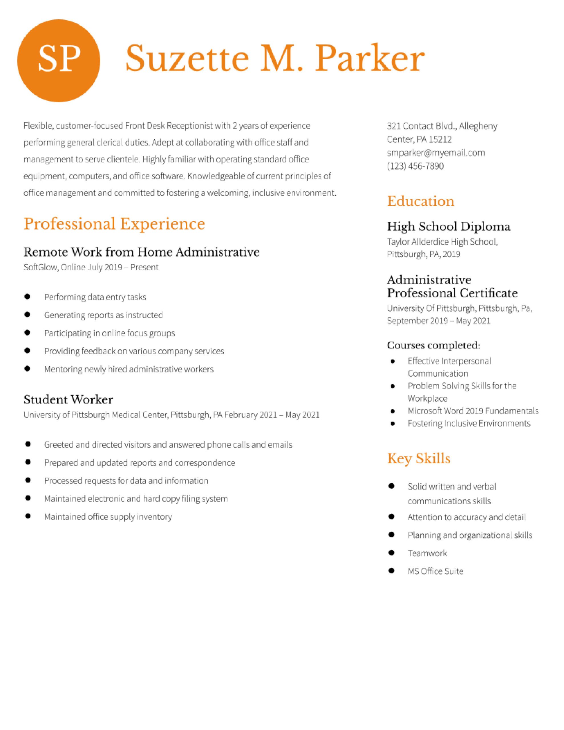 Dental Office Front Desk Resume Sample Front Desk Receptionist Resume Examples In 2022 – Resumebuilder.com