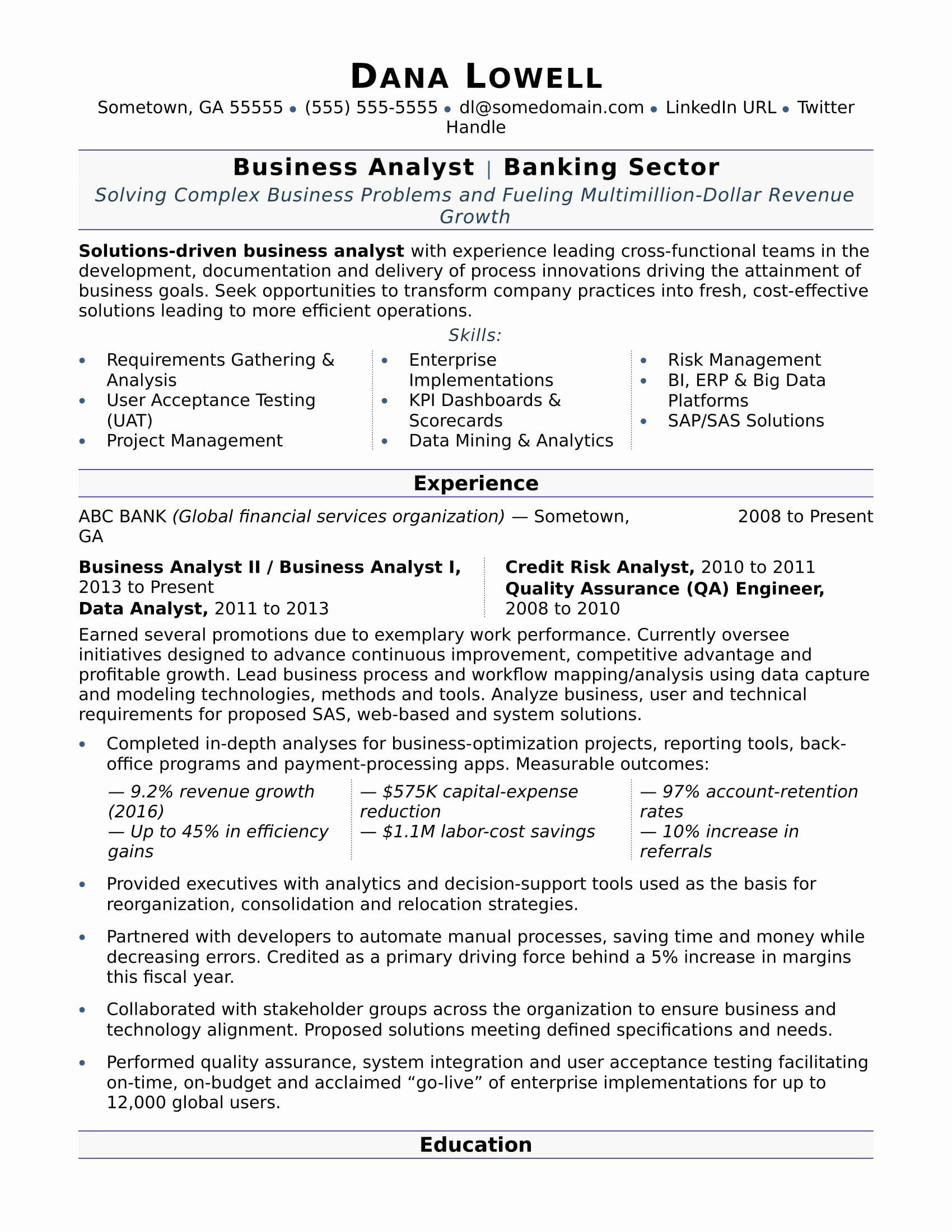 Entry Level Data Analyst Resume Sample Business Analyst Intern Resume Fresh Business Analyst Resume …