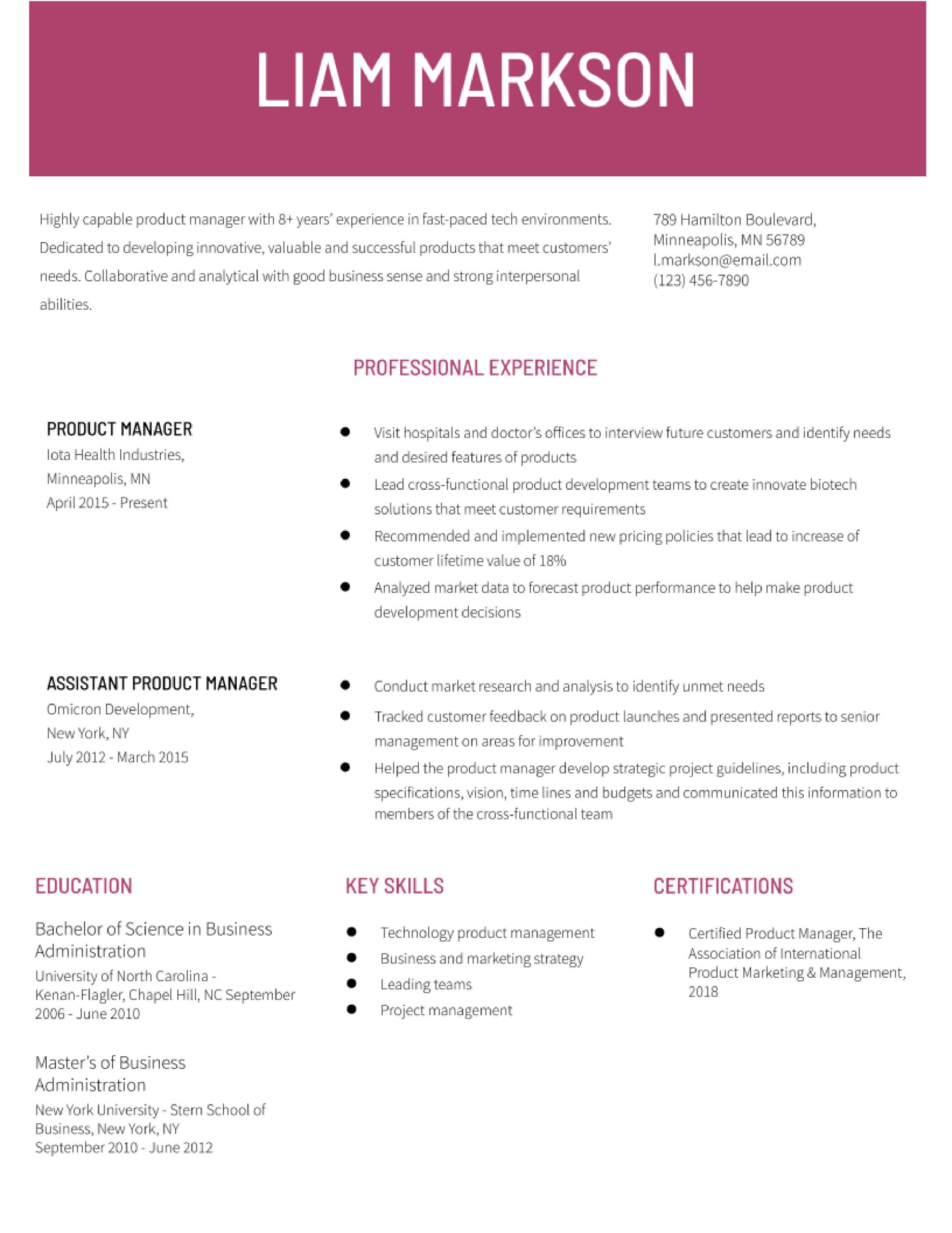 Entry Level Product Analyst Resume Sample Product Manager Resume Examples In 2022 – Resumebuilder.com