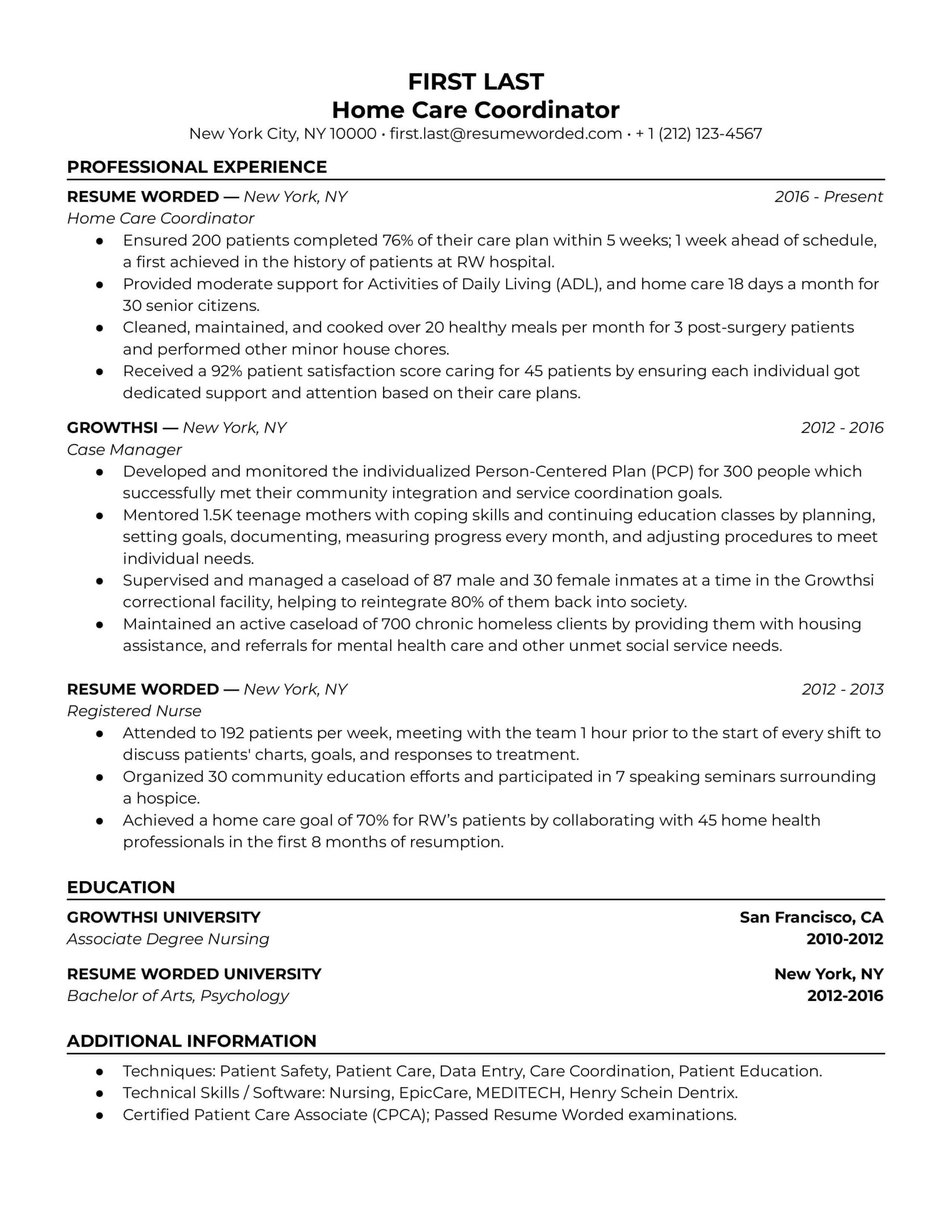 Entry Level Program assistant Mental Healthcare Group Home Resume Sample Home Care Coordinator Resume Example for 2022 Resume Worded