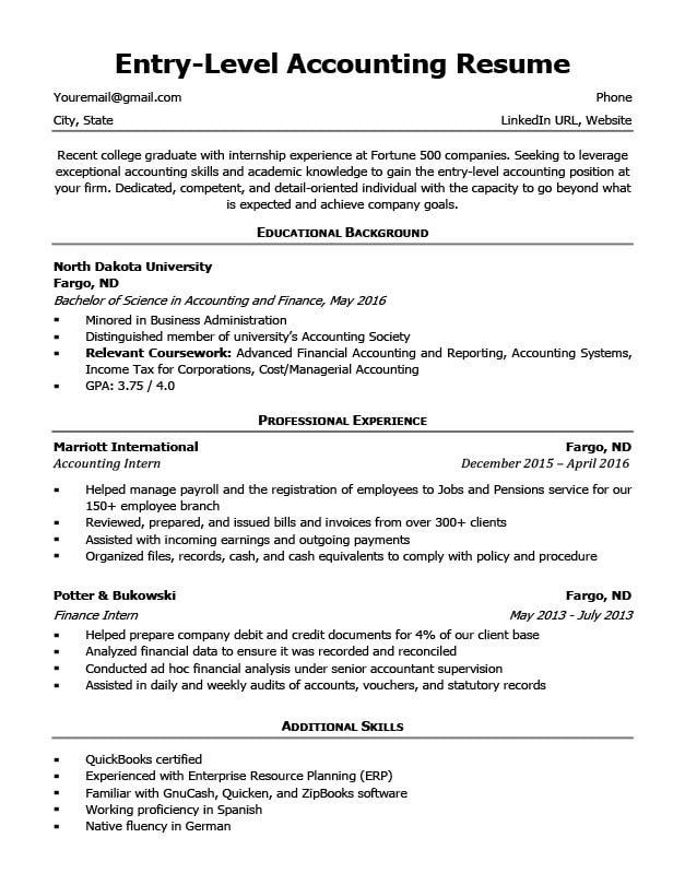 Entry Level Resume Samples for College Graduate Entry Level Accounting Resume Sample 4 Writing Tips Rc