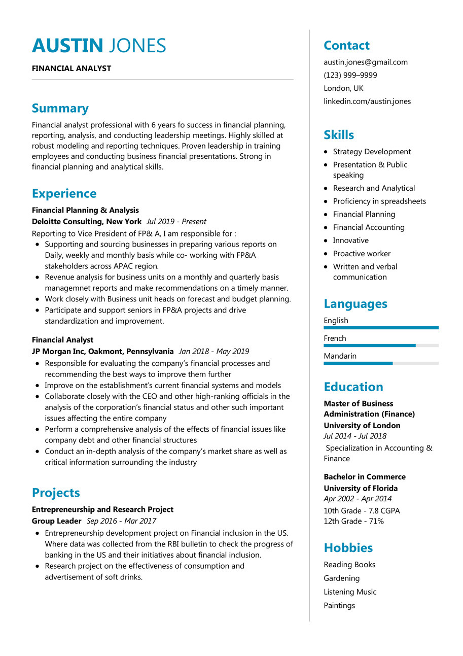 Financial Planning and Analysis Resume Samples Financial Analyst Resume Example 2022 Writing Tips – Resumekraft