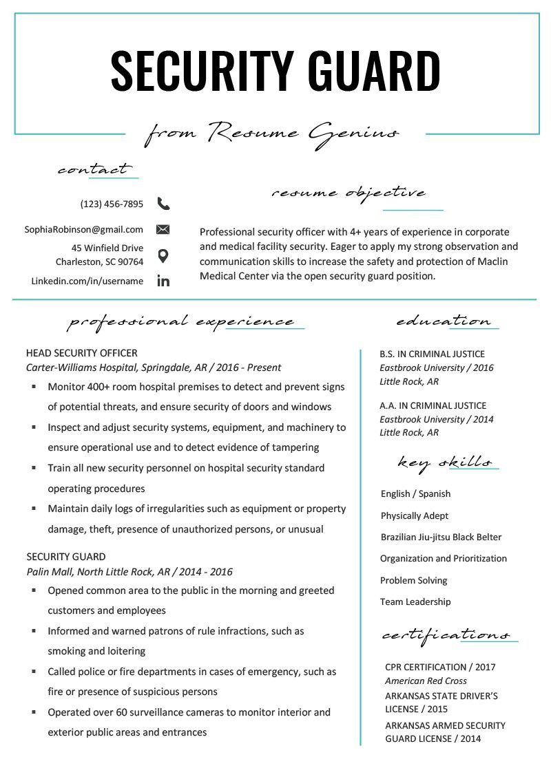Free Sample Of Security Guard Resume Security Guard Resume Sample & Writing Tips Resume Genius with … Free Sample Of Security Guard Resume Security Guard Resume Sample & Writing Tips Resume Genius with …