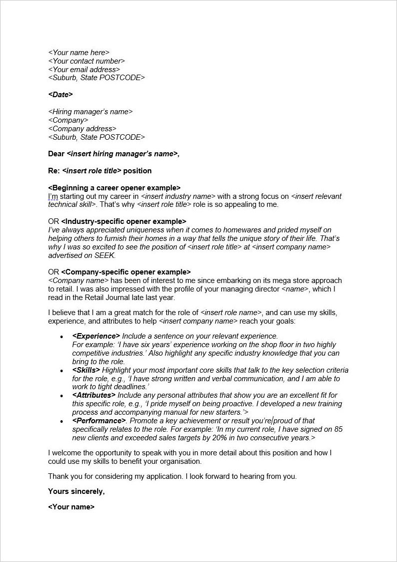 Free Sample Professional Resume Cover Letter Free Cover Letter Template – Seek Career Advice