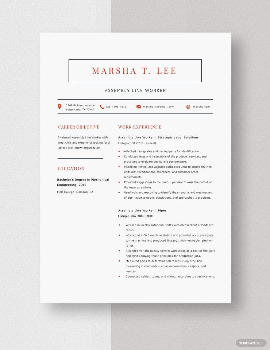 Free Sample Resume assembly Line Worker assembly Line Worker Resume Template – Word, Apple Pages …