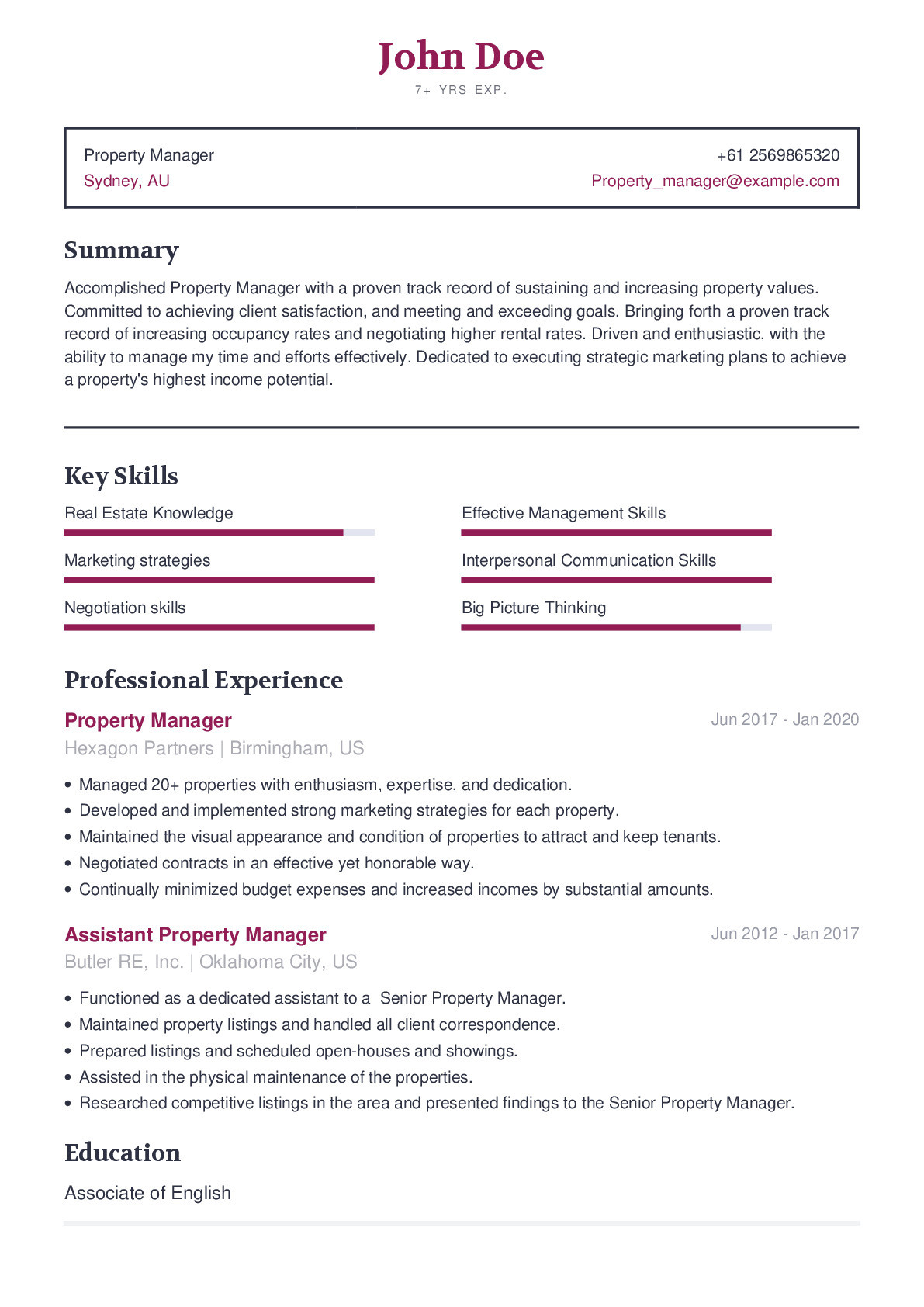 Free Sample Resume assistant Property Manager Property Manager Resume Example with Content Sample Craftmycv