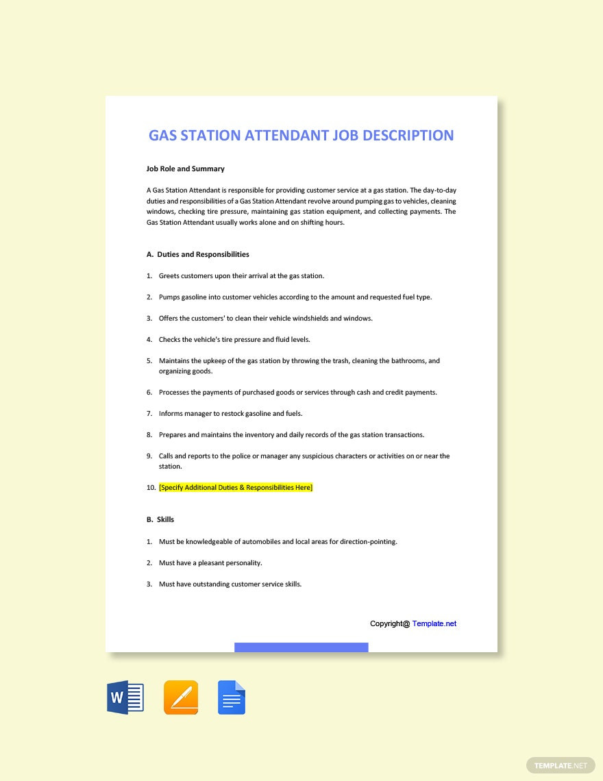 Gas Station attendant Job Description Resume Sample Gas Station attendant Job Ad and Description Template – Google …