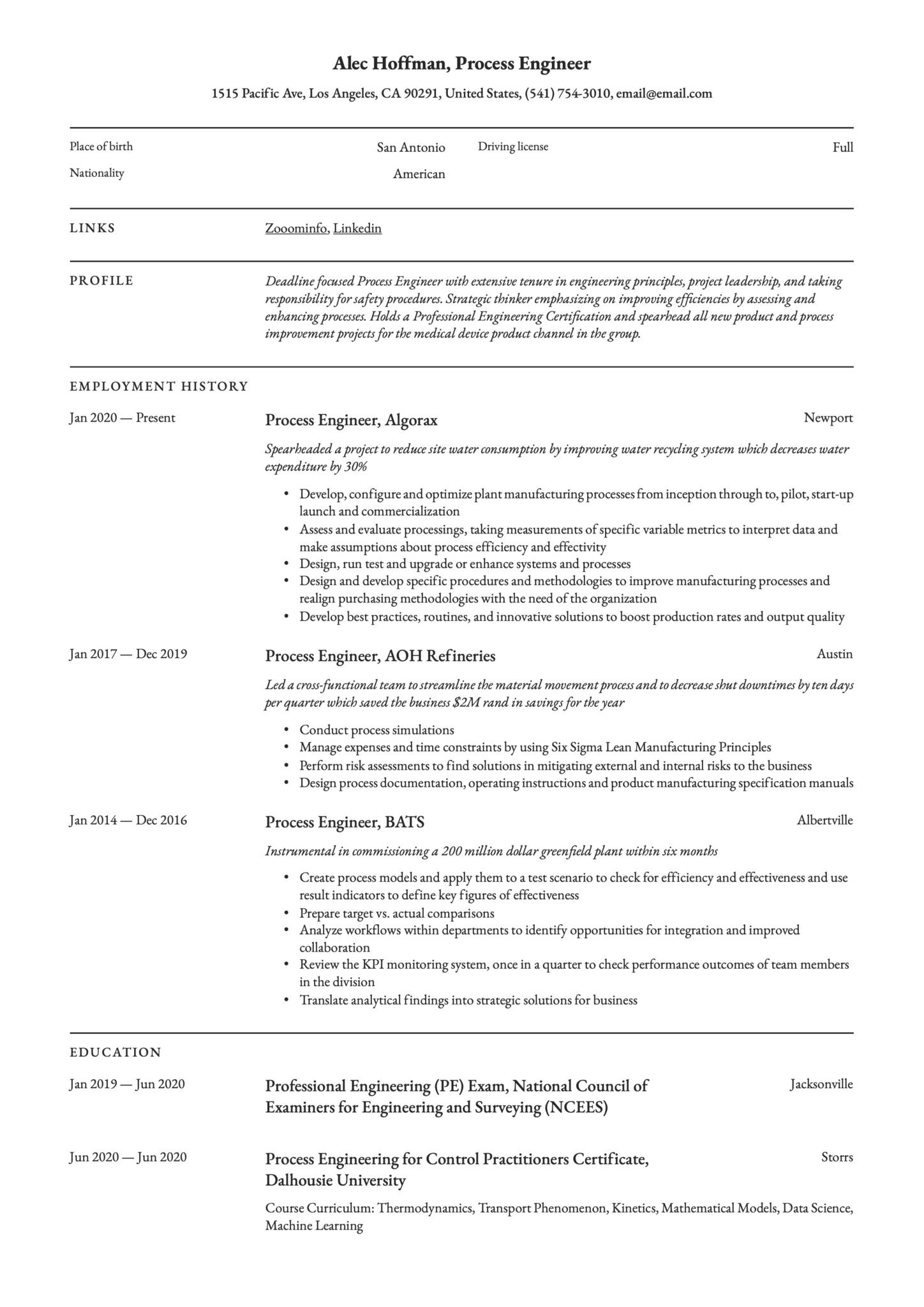 Gbs Strategy and Planning Sample Resume 17 Process Engineer Resume Examples & Guide 2022