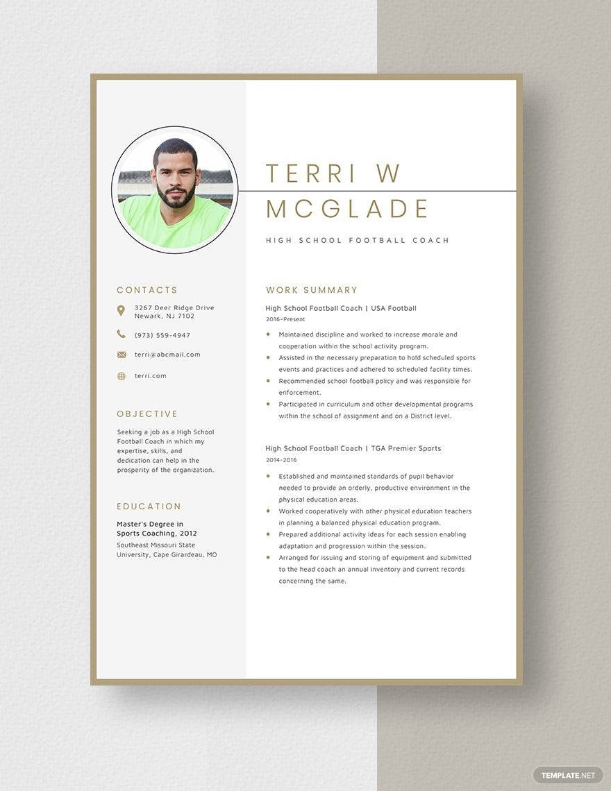 High School soccer Coach Resume Sample High School Football Coach Resume Template – Word, Apple Pages …