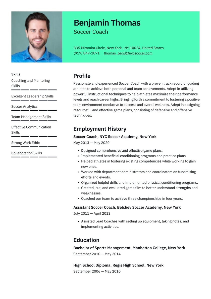High School soccer Coach Resume Sample soccer Coach Resume Examples & Writing Tips 2022 (free Guide)