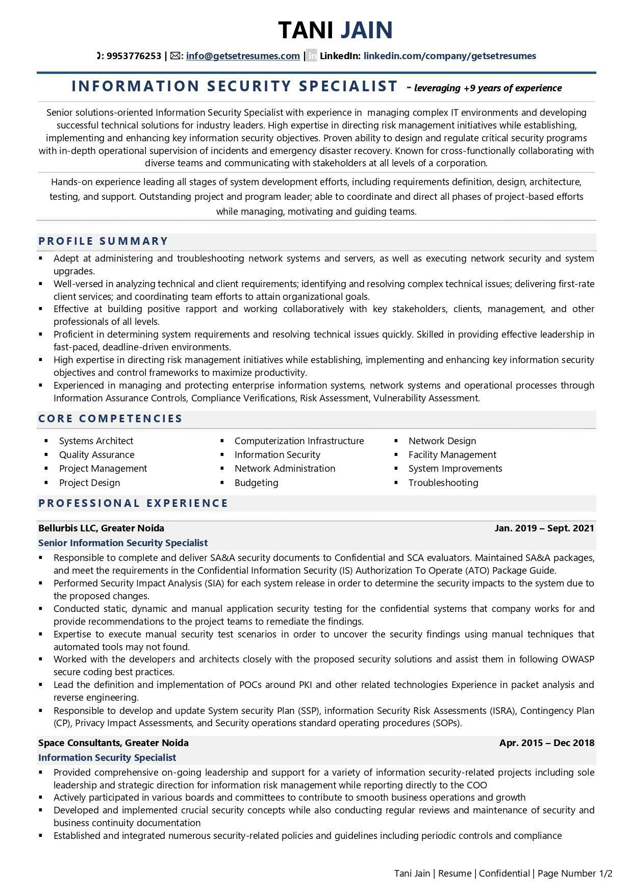 Information Security Project Manager Sample Resume Information Security Specialist Resume Examples & Template (with …