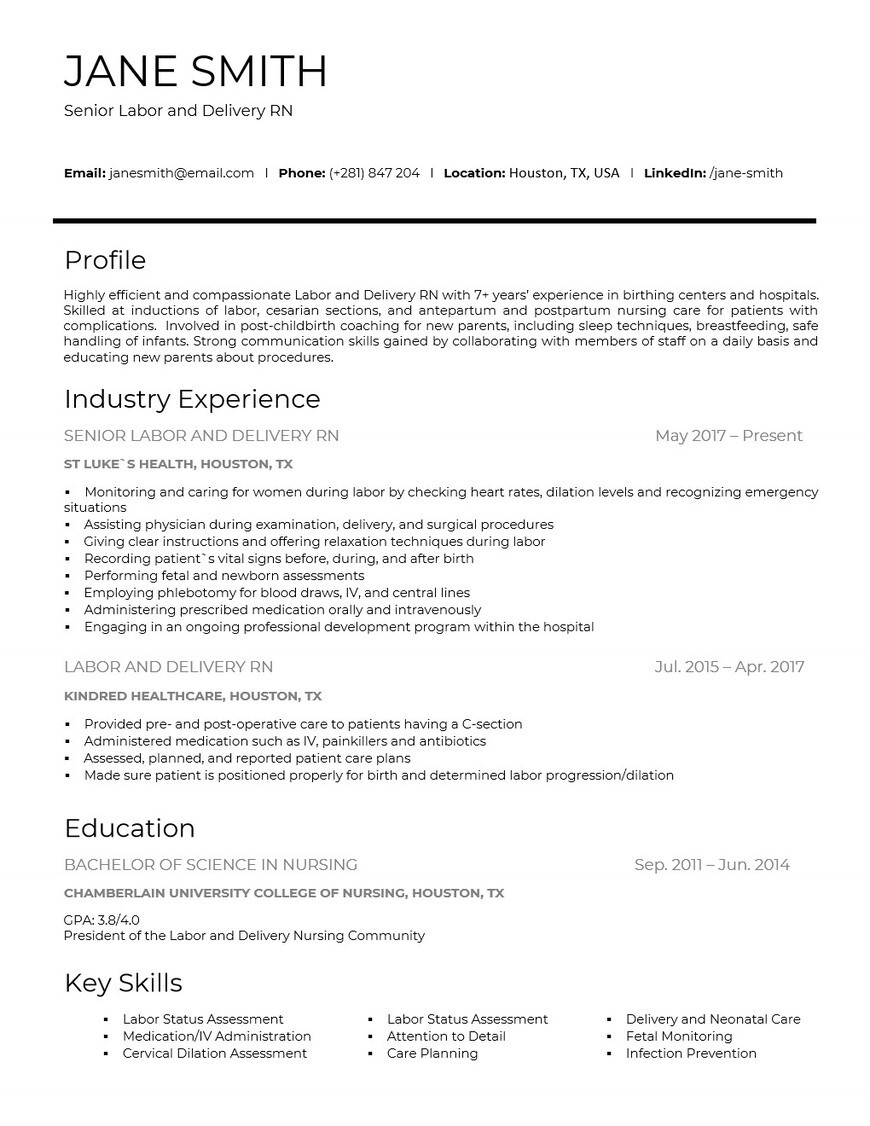 Labor and Delivery Nurse Sample Resume the Best Nurse Cv/rÃ©sumÃ© Examples and Templates
