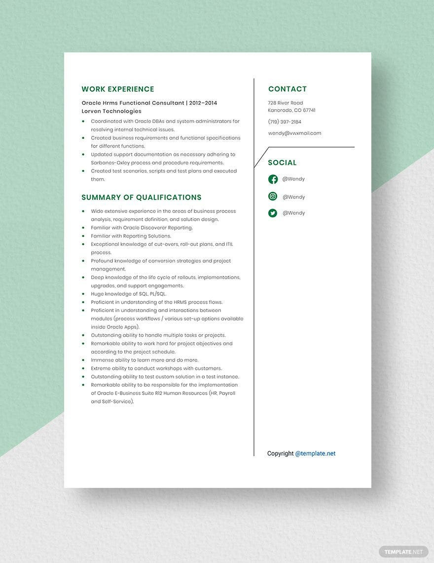 Oracle Hrms Functional Consultant Resume Sample oracle Hrms Functional Consultant Resume Template – Word, Apple …