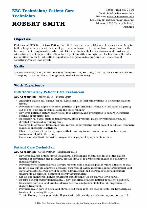 Patient Care Technician Resume Objective Sample Patient Care Technician Resume Samples