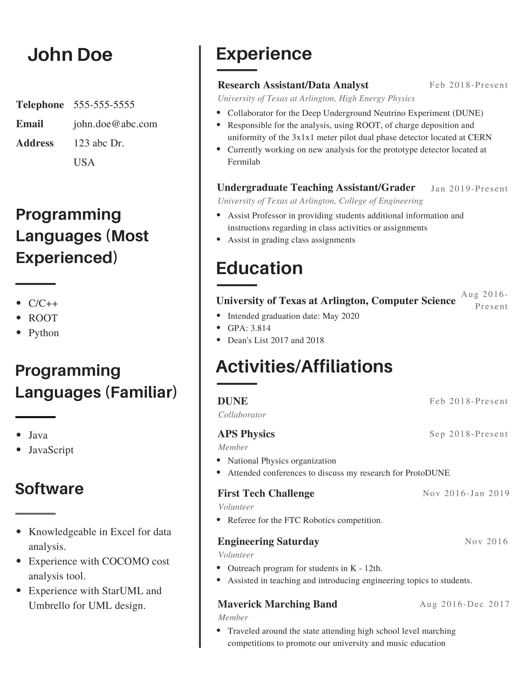 Recent Graduate Resume Computer Science Sample Computer Science Student, Looking for Advice On Resume. : R/resumes