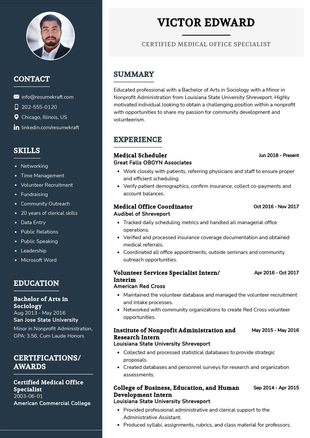 Resume for Masters Application Sample Med Medical Office Specialist Cv Example 2022 Writing Tips – Resumekraft