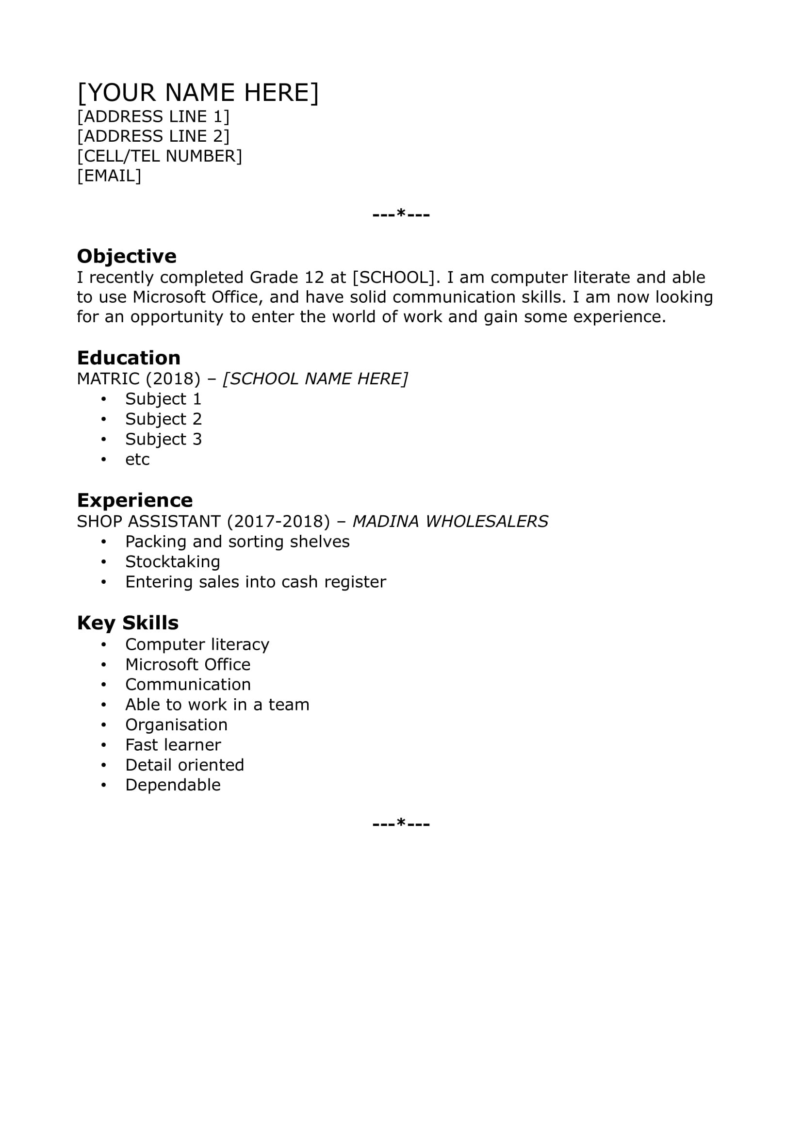 Resume for No Experience Sample 2023 Entry-level Cv Template