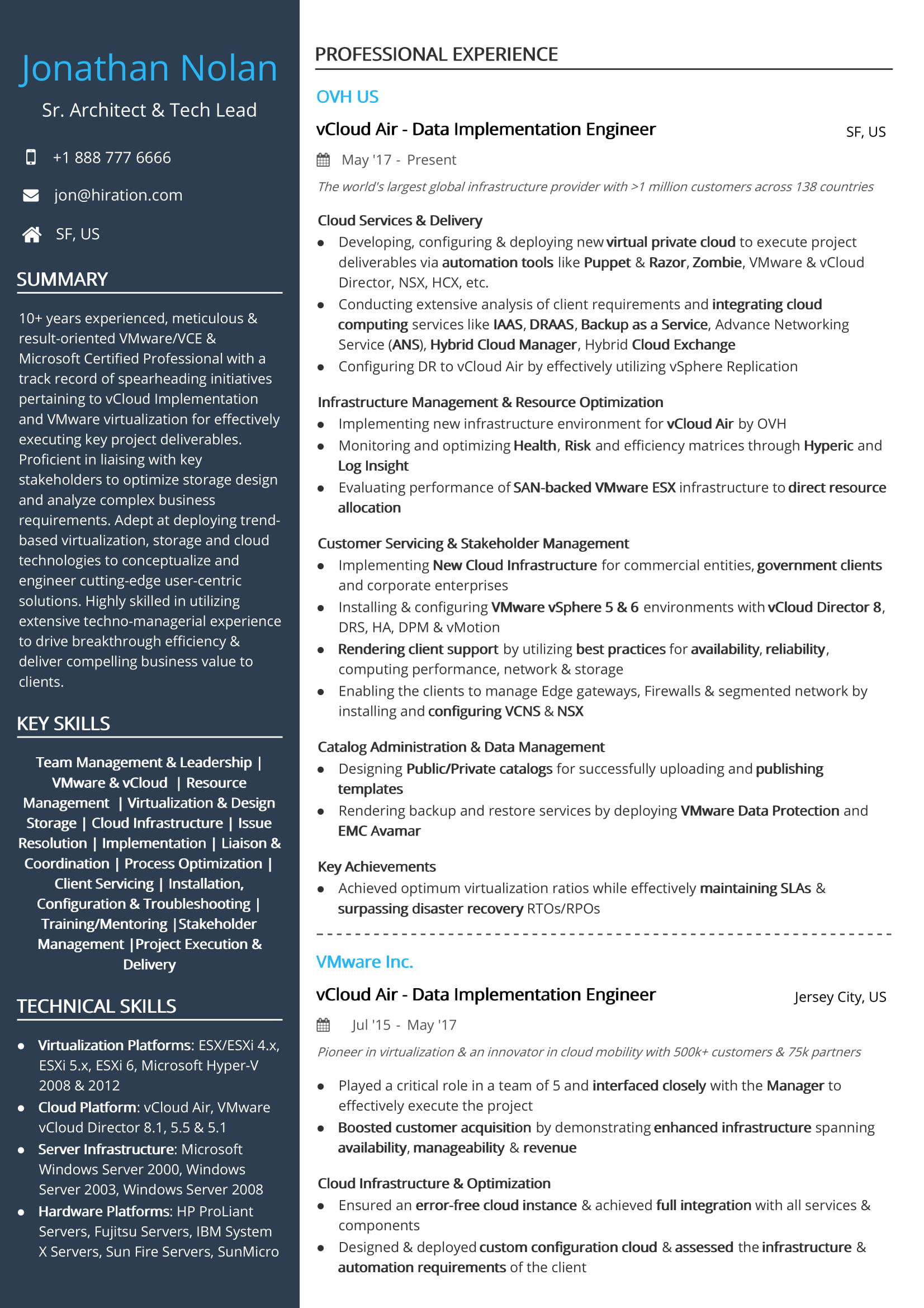 Resume Sample for Windows and Vmware Administrator Free Senior Architect and Tech Lead Resume Sample 2020 by Hiration