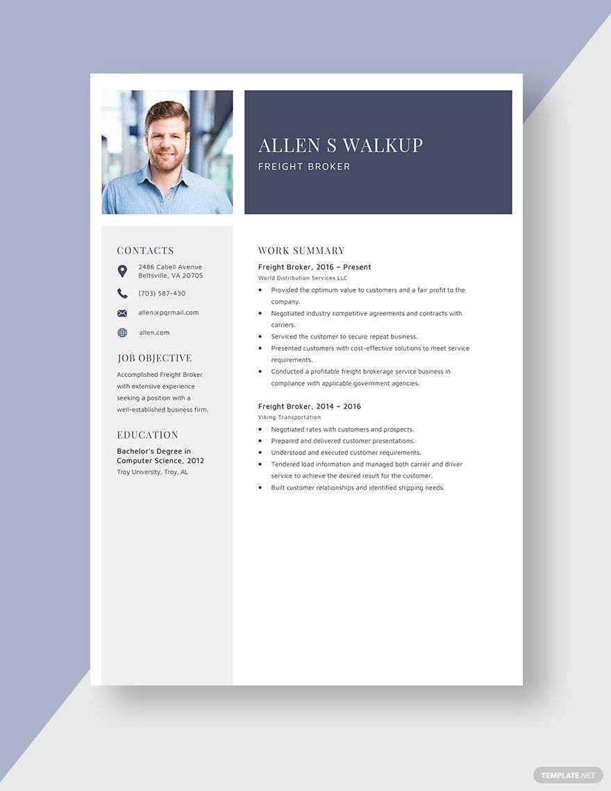 Resume Sample format for Customs Broker Free Free Freight Broker Resume Template – Word, Apple Pages …