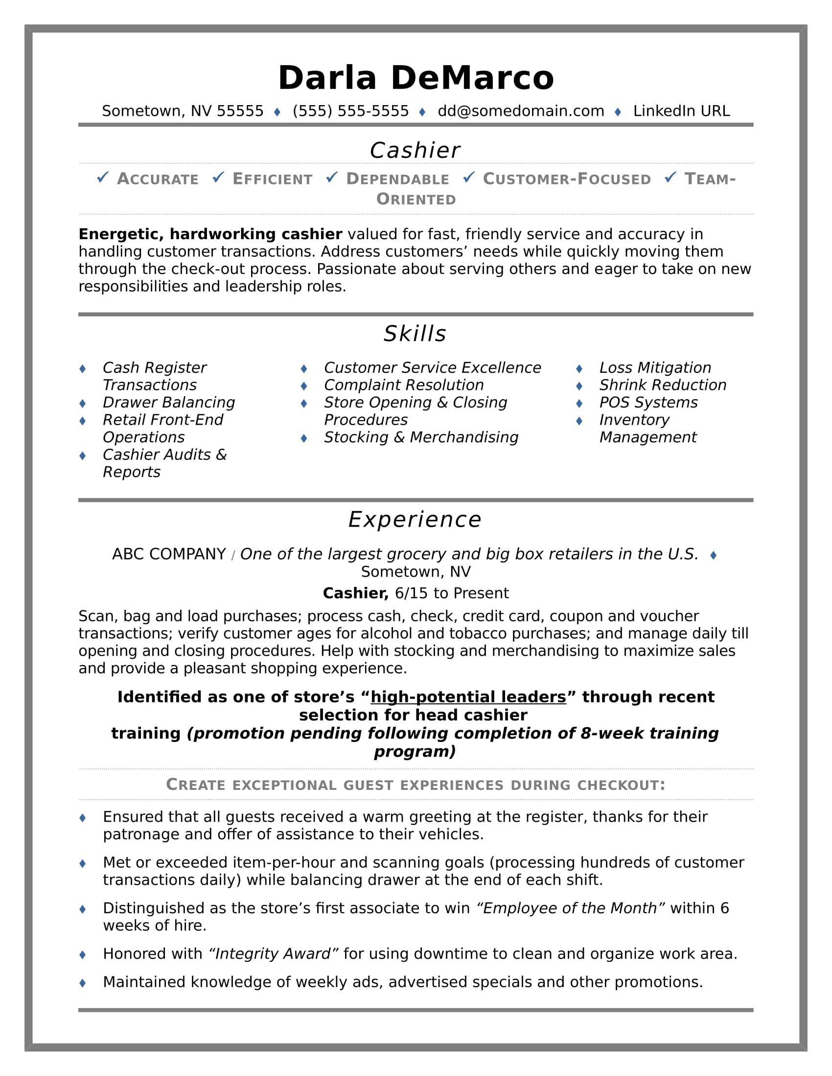 Resume Samples for Cashier Work Skills Cashier Resume Sample Monster.com