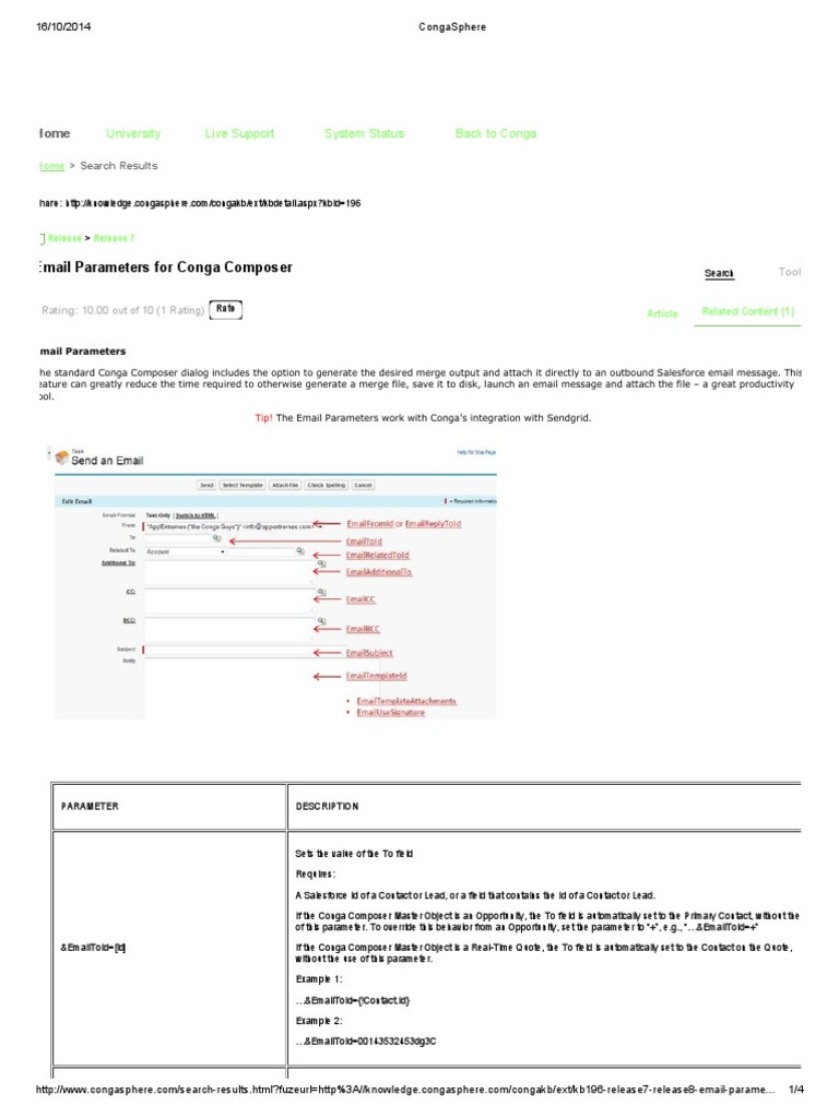 Salesforce Developer with Conga Composer Sample Resume Conga Sphere Email Parameters Pdf Salesforce.com Email