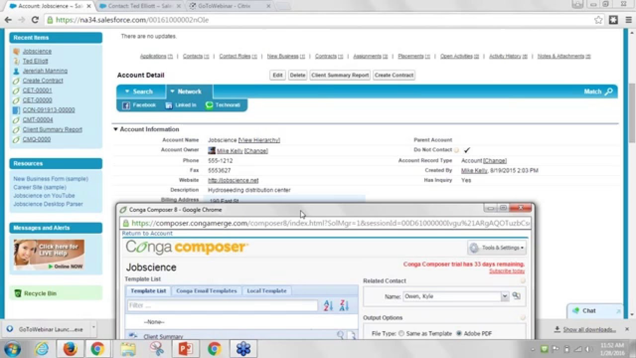 Salesforce with Conga Composer Sample Resume Jobscience   Conga Integration Webinar