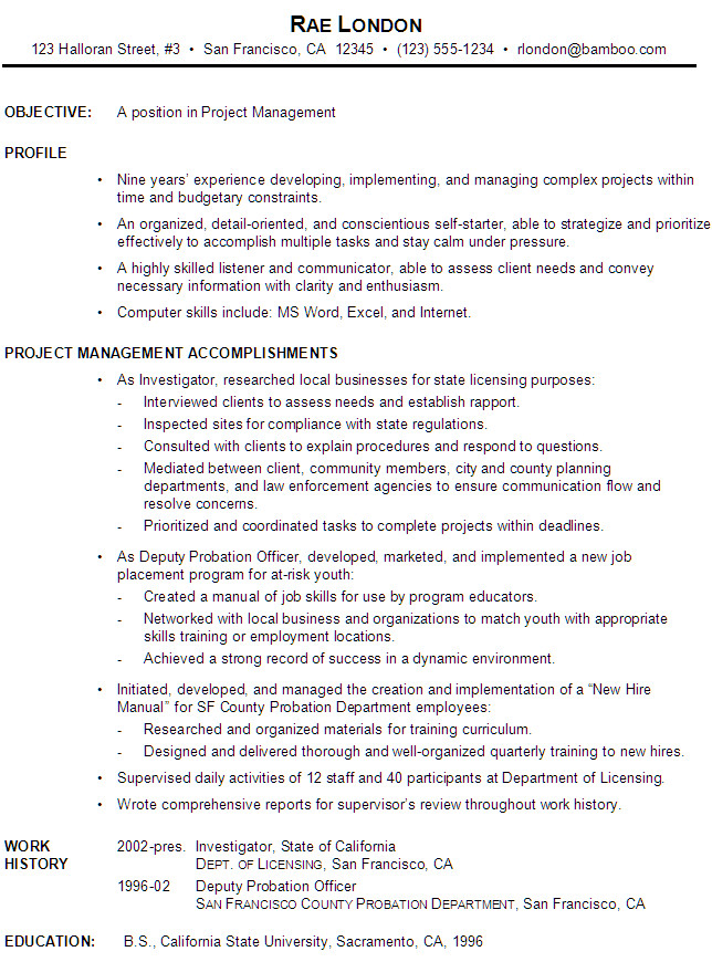 Sample Functional Resume for Project Manager Functional Resume Example Project Manager