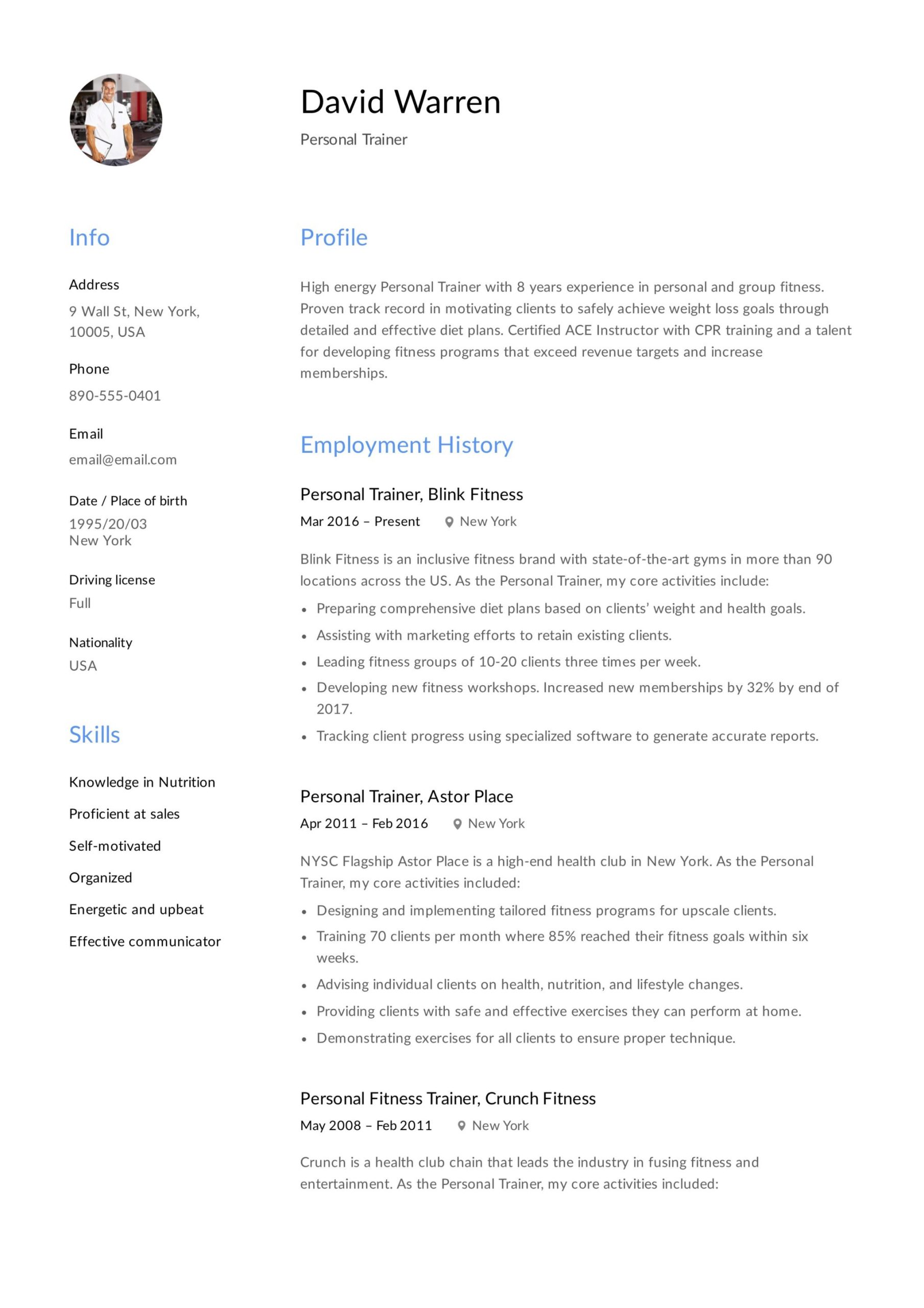 Sample Health Club Front Desk Resume Personal Trainer Resume & Guide   12 Resume Examples Pdf 2020