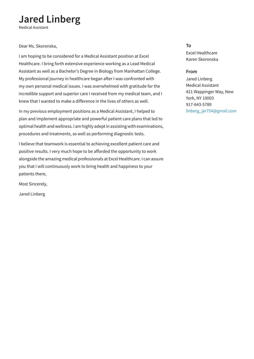 Sample Medical Writer Resume Cover Letter Medical Cover Letter Examples & Expert Tips [free] Â· Resume.io