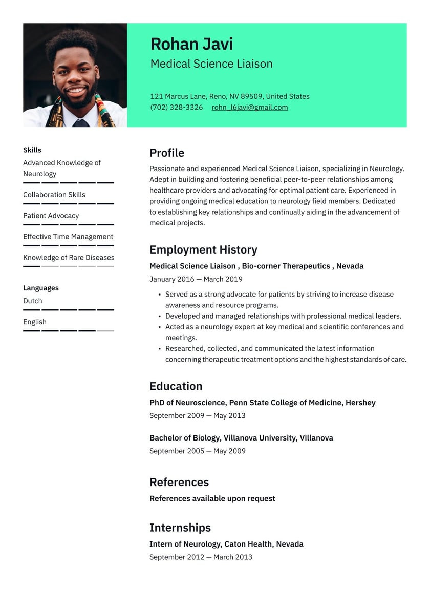 Sample Medical Writer Resume Cover Letter Medical Science Liaison Resume Example & Writing Guide Â· Resume.io