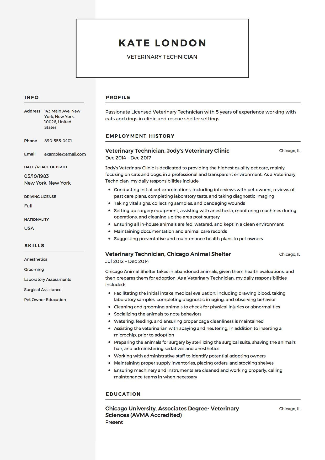 Sample Of A Animal Control Resume 9 Veterinary Technician Resume Examples Ideas Veterinary …