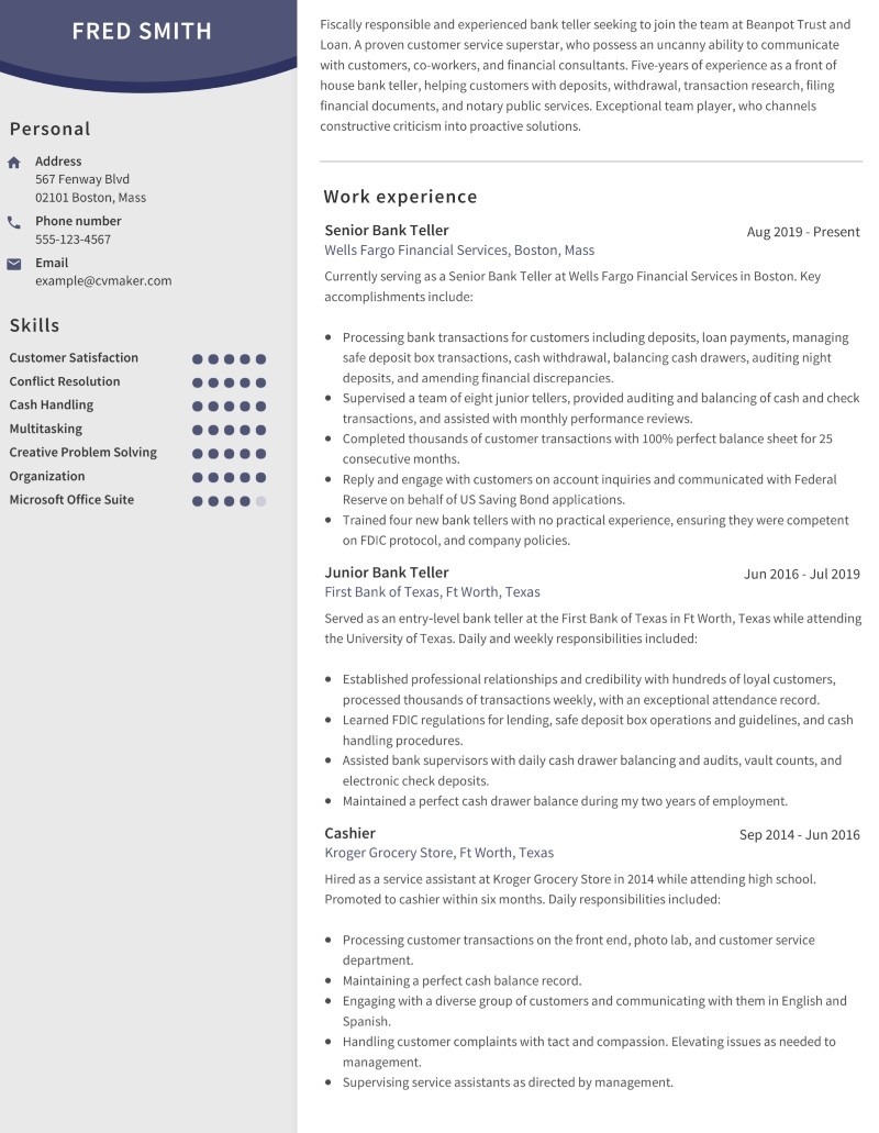 Sample Of A Bank Tellers Resume with One Year Experience Bank Teller Resume Sample, Example & How to Write Tips 2022 …
