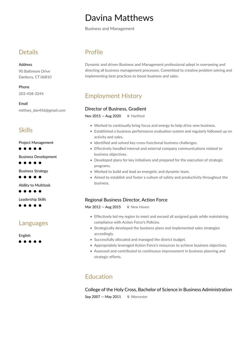 Sample Of A Business Administration Resume Business and Management Resume Examples & Writing Tips 2022 (free