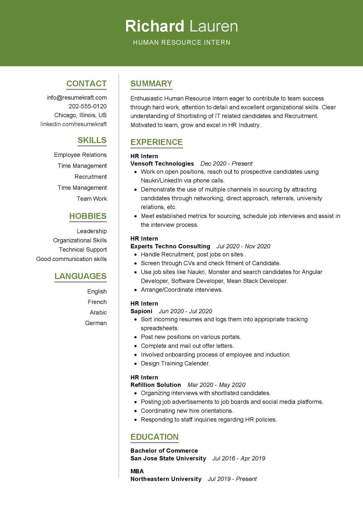 Sample Of Graduate Resume Of Human Resource Manager Human Resource Intern Resume Sample 2022 Writing Tips – Resumekraft