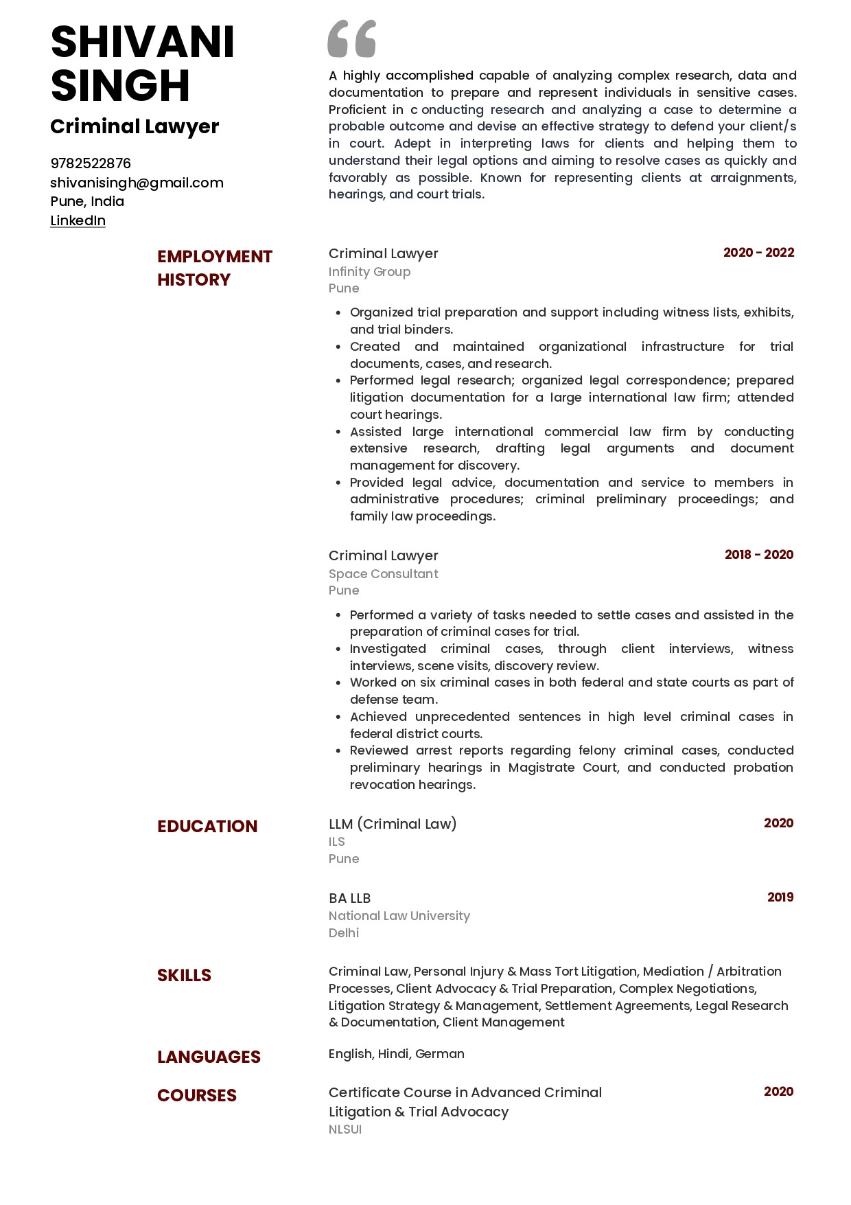 Sample Representative Matters for Lawyer Resume Sample Resume Of Law Graduate (llb) with Template & Writing Guide …