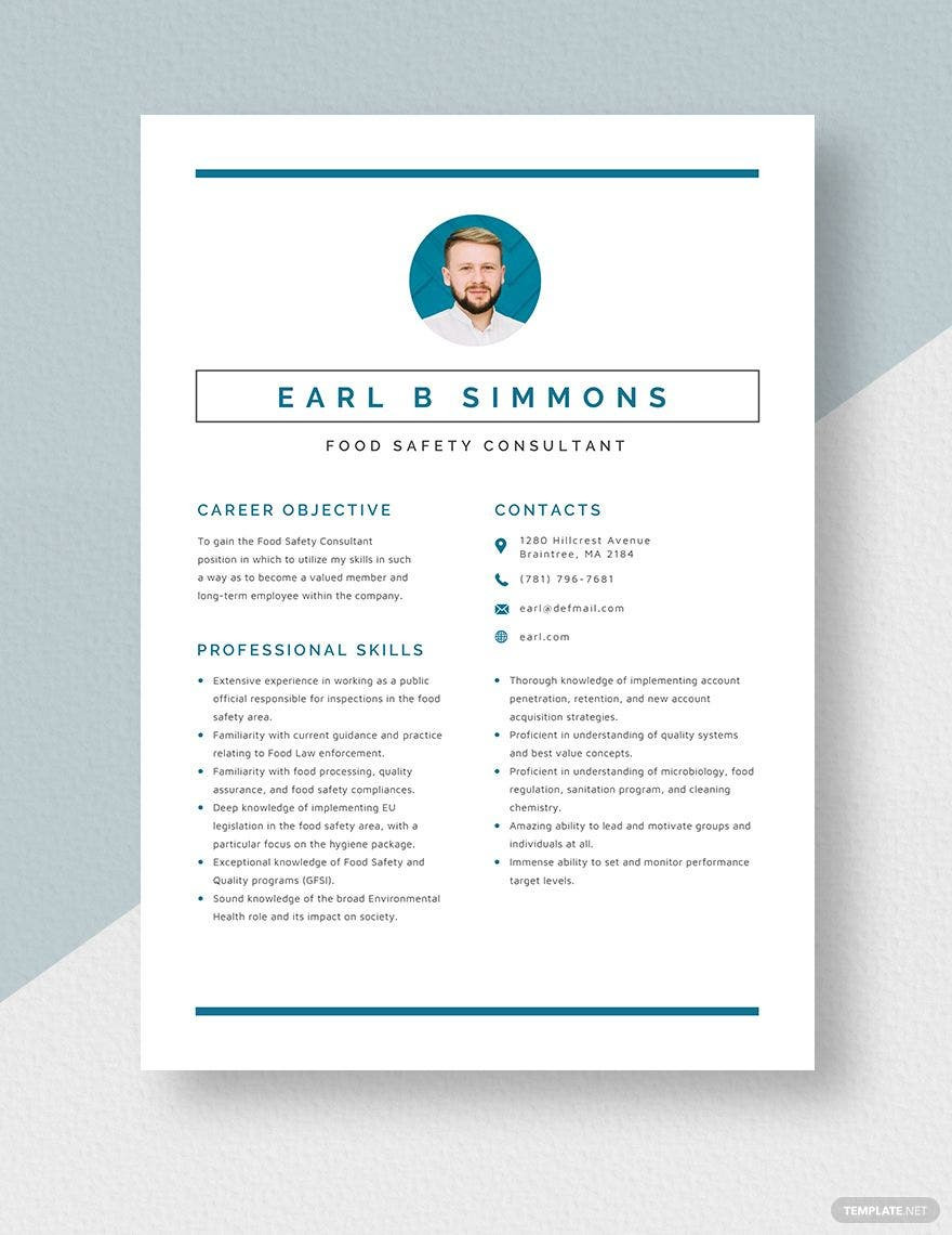 Sample Resume Director Of Food Safety Food Safety Consultant Resume Template – Word, Apple Pages …