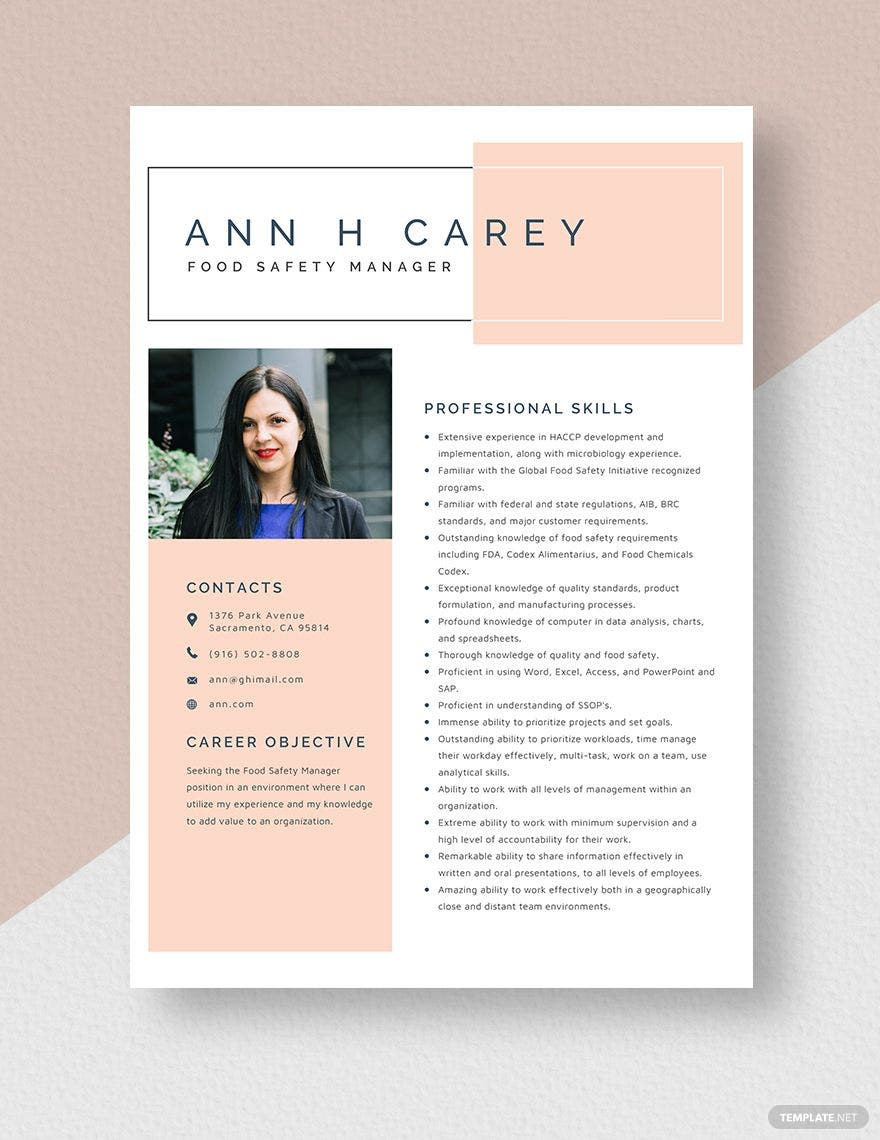 Sample Resume Director Of Food Safety Free Free Food Safety Manager Resume Template – Word, Apple Pages …