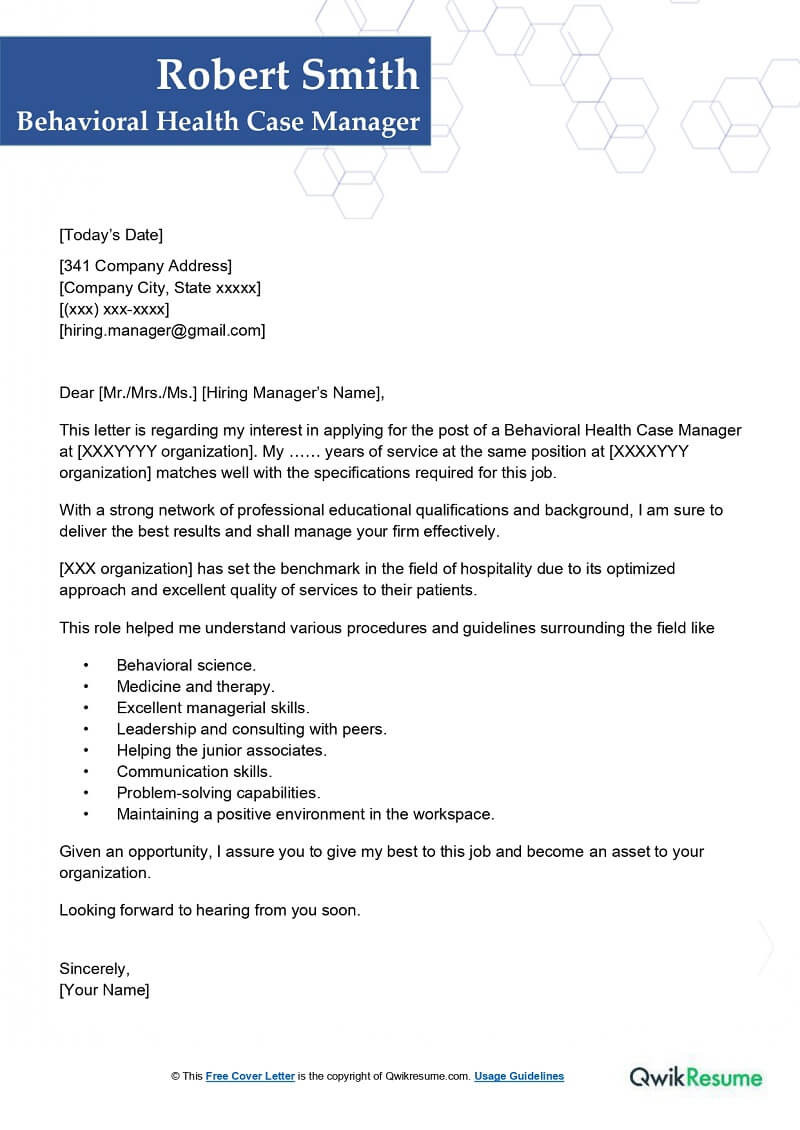 Sample Resume Director Of Mental Health Behavioral Health Case Manager Cover Letter Examples – Qwikresume