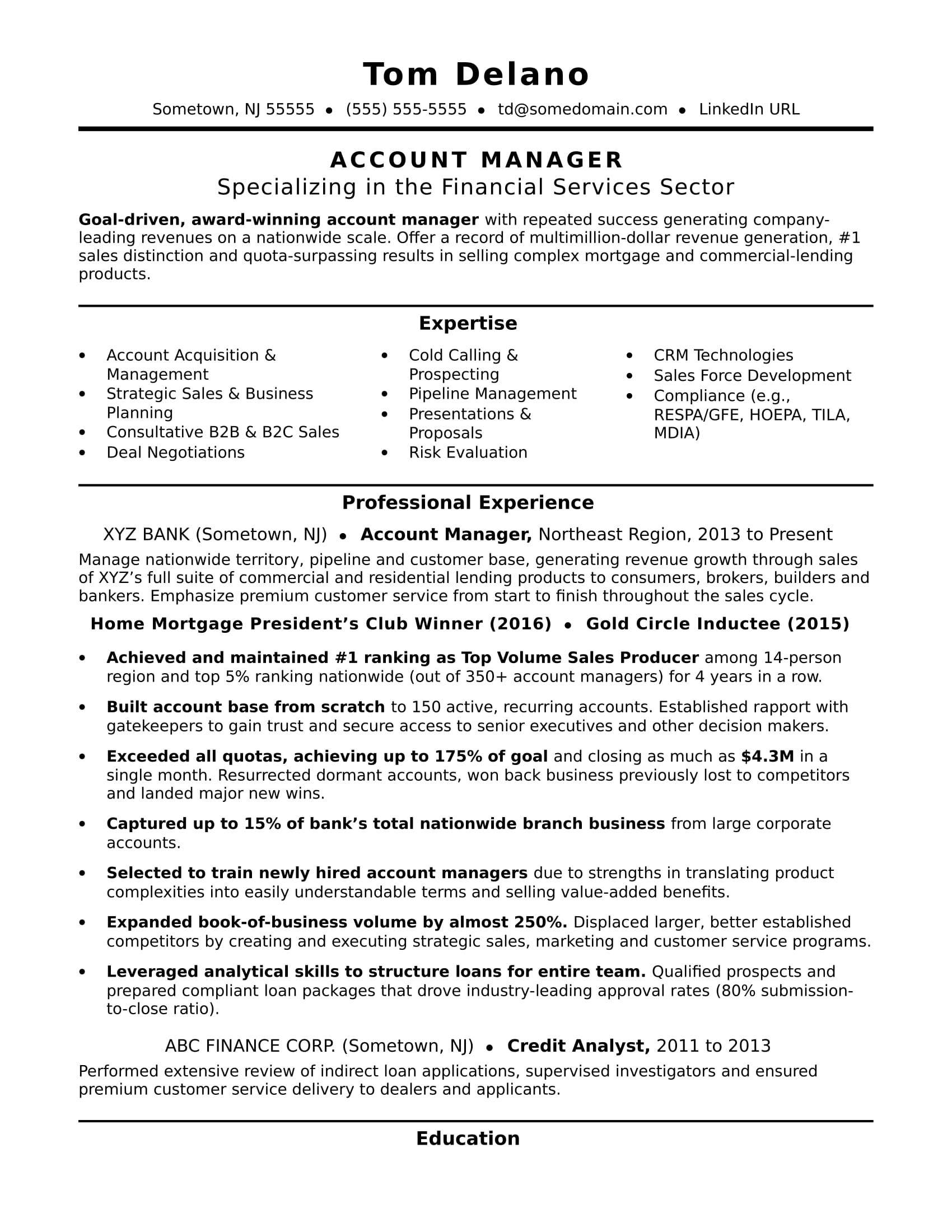 Sample Resume for A Sales Account Executive Account Manager Resume Monster.com