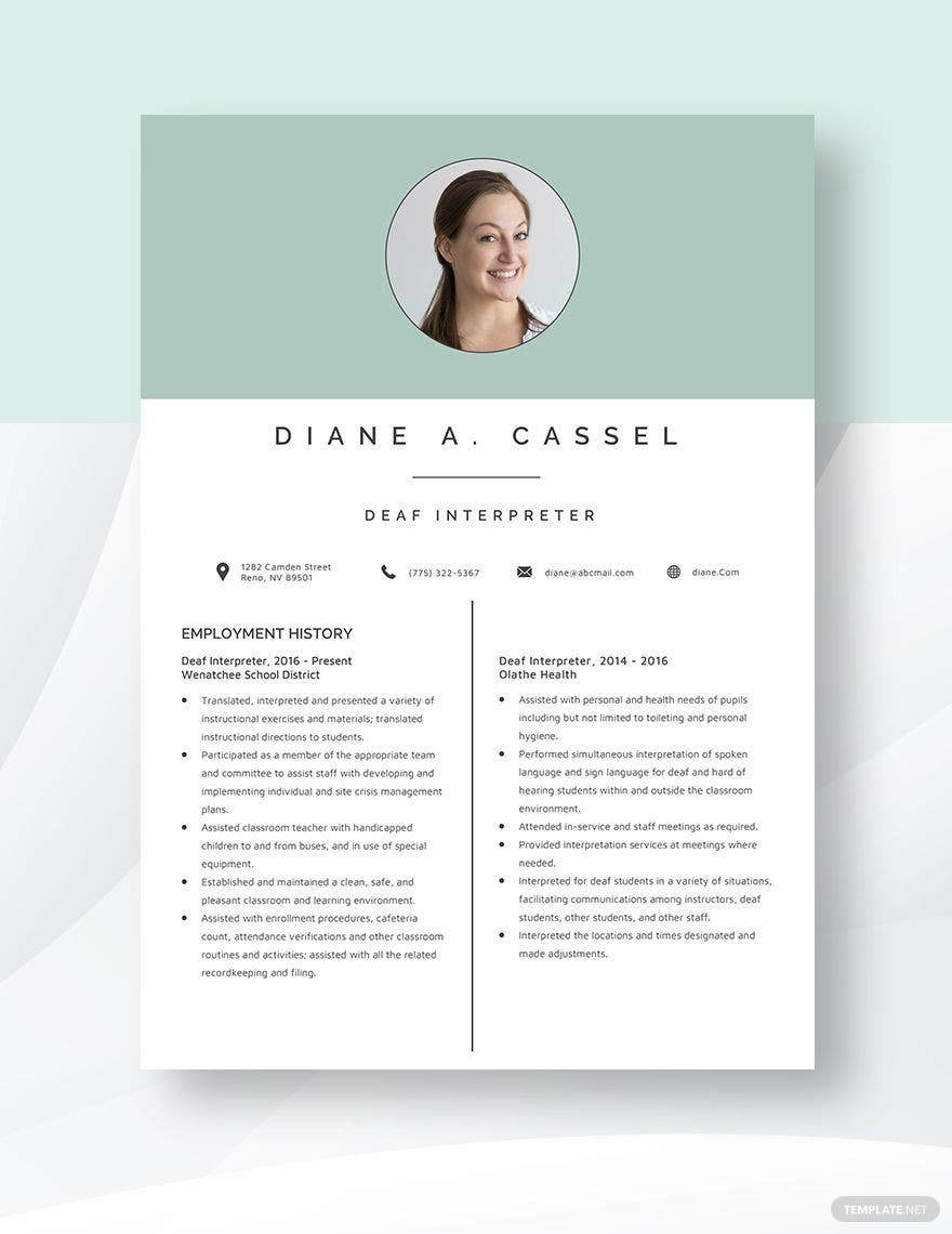 Sample Resume for A Sign Language Interpreter Free Free Deaf Interpreter Resume Template – Word, Apple Pages …